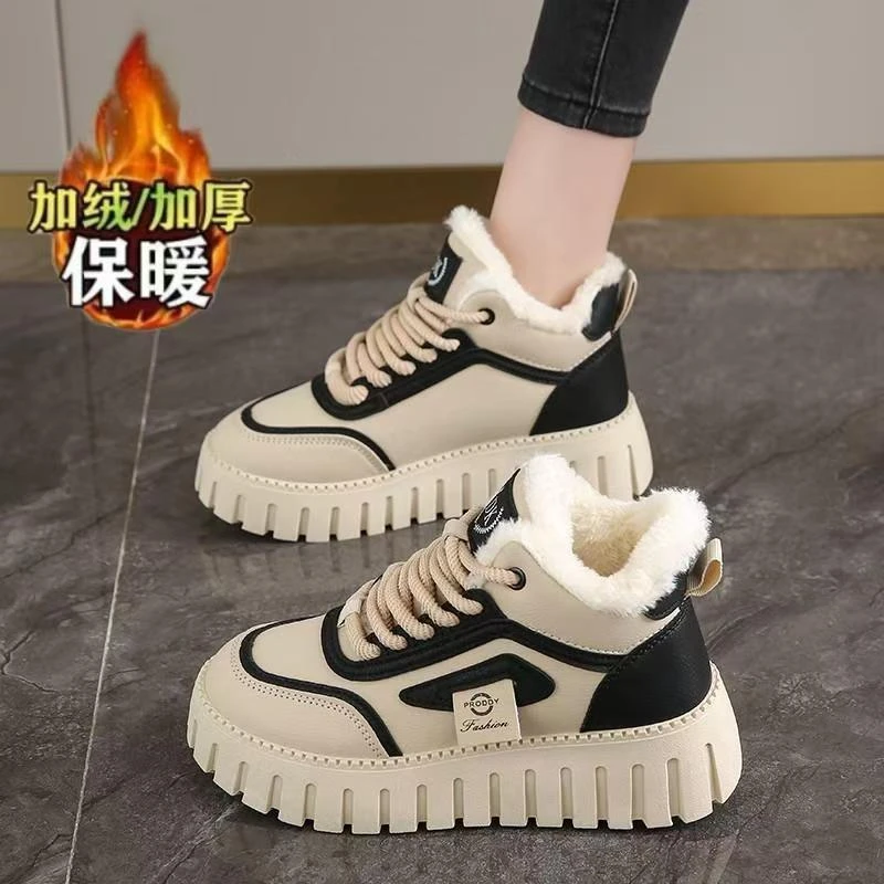 如踩屎感加绒加棉运动鞋女款冬季2025年新款保暖高帮大12261-1