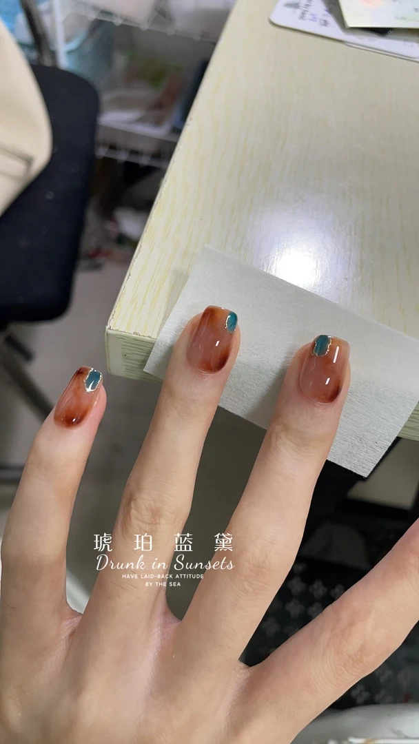 琥珀蓝黛-壹心纯手工穿戴甲 美甲贴片可拆卸假指甲10片装