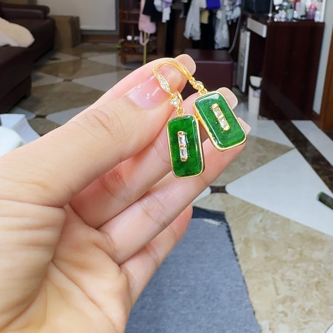 翡翠耳饰银S925镶嵌925镶嵌