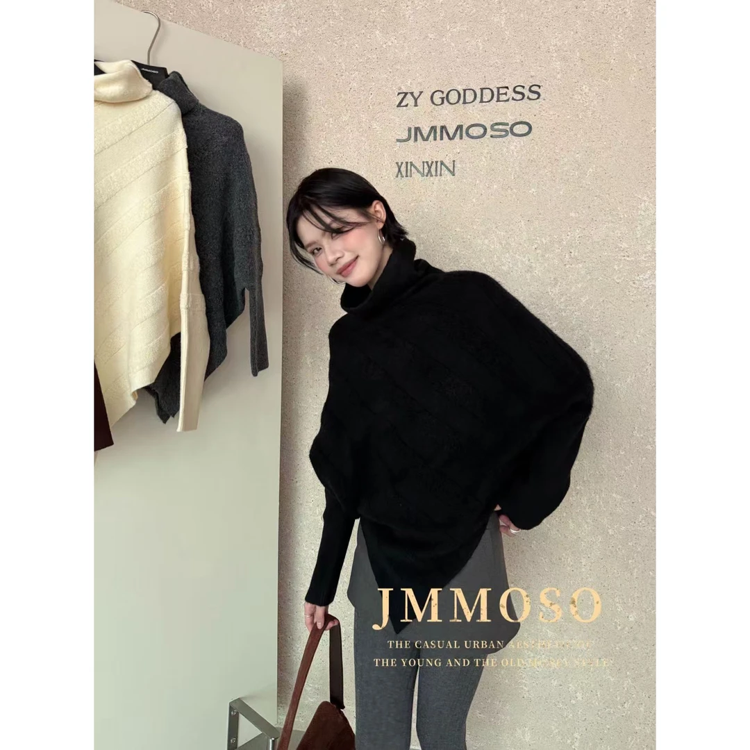 ZY 福（1zy9831#）设计感斜边-高领不规则百搭长袖毛衣12-29