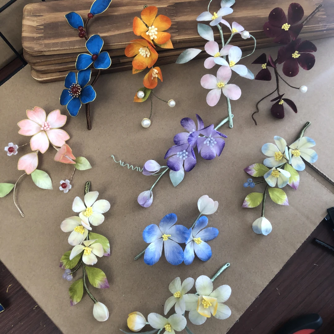 汉服发饰蚕丝绒花发簪 选4只