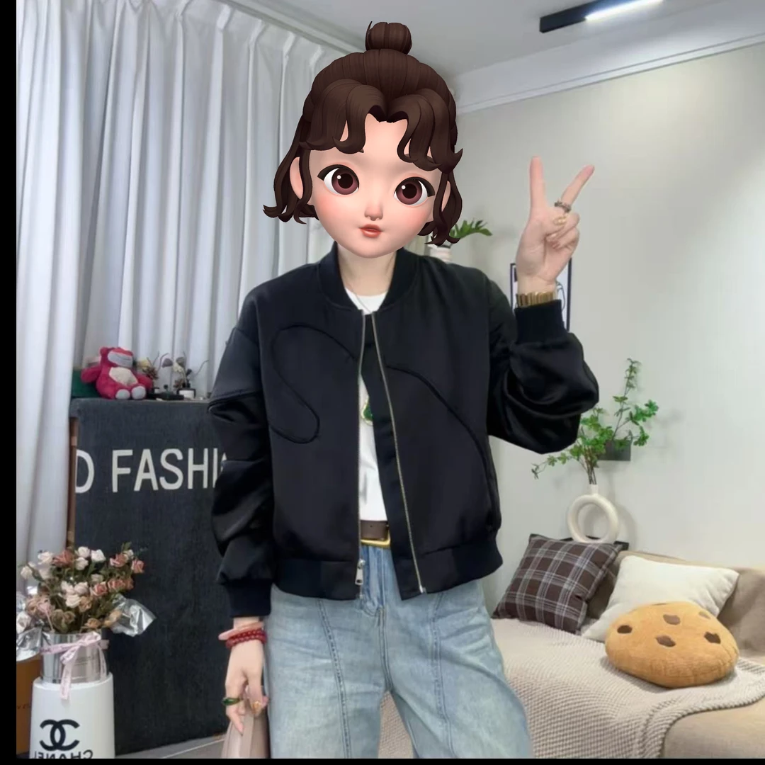 春季新款休闲百搭时尚棒球服上衣女短款简约老钱风松弛感女装贵气