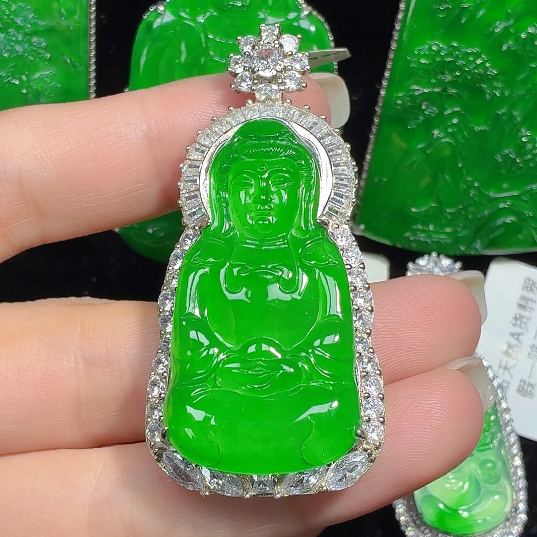 翡翠银S925镶嵌颈饰天然A货翡翠