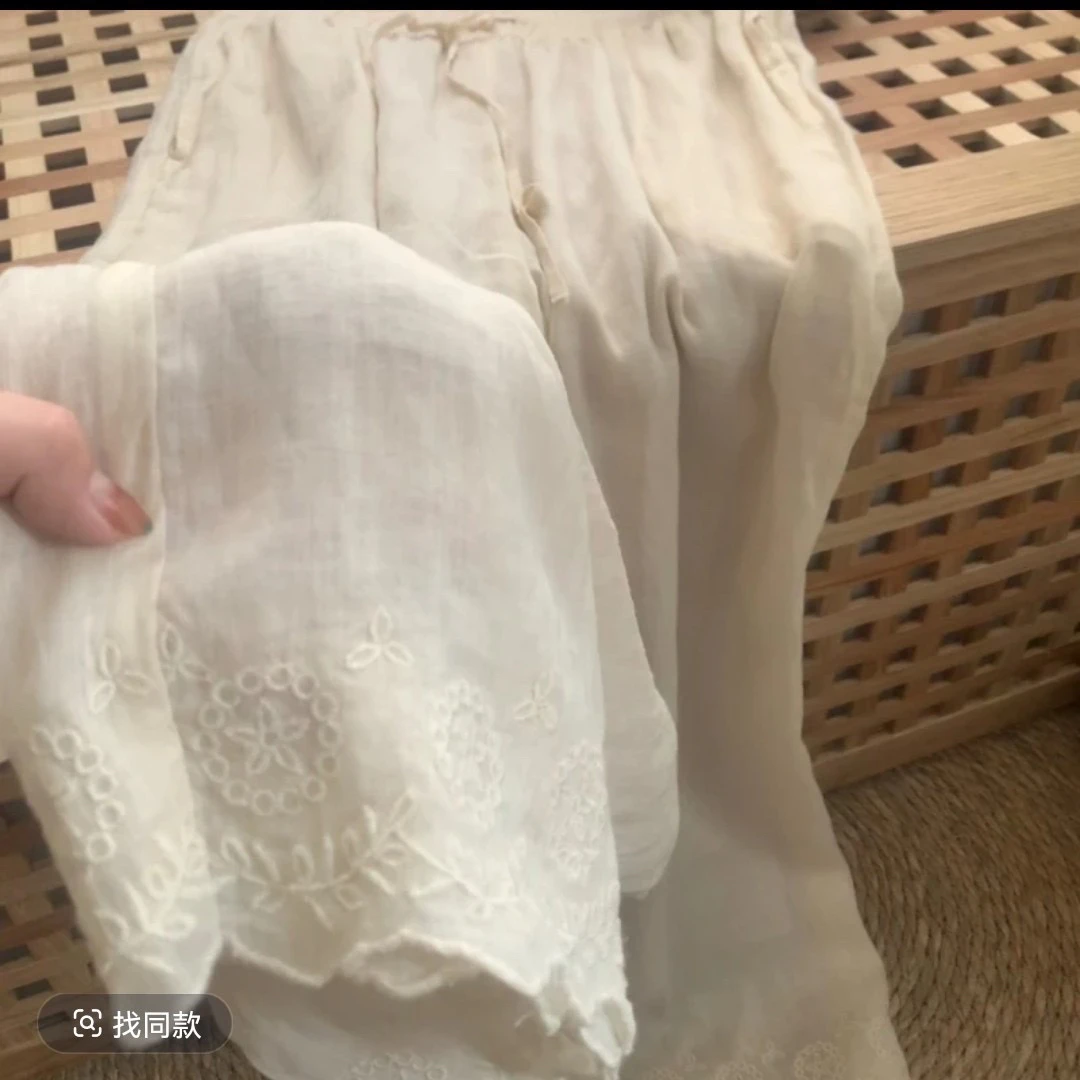 8269刺绣直筒花边裤