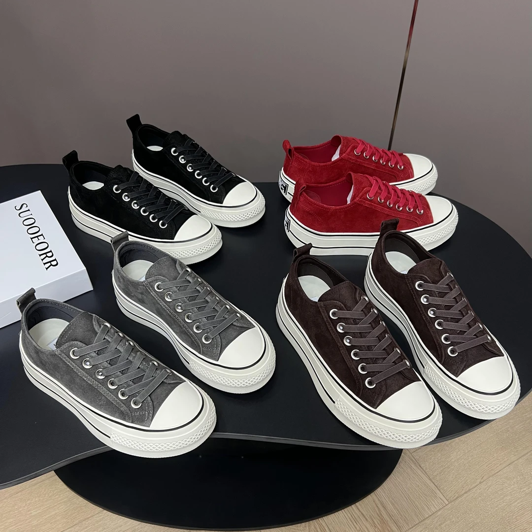 索尔/SUOOEORR欧货真皮女鞋2025新品舒适做旧厚底板鞋运动休闲鞋