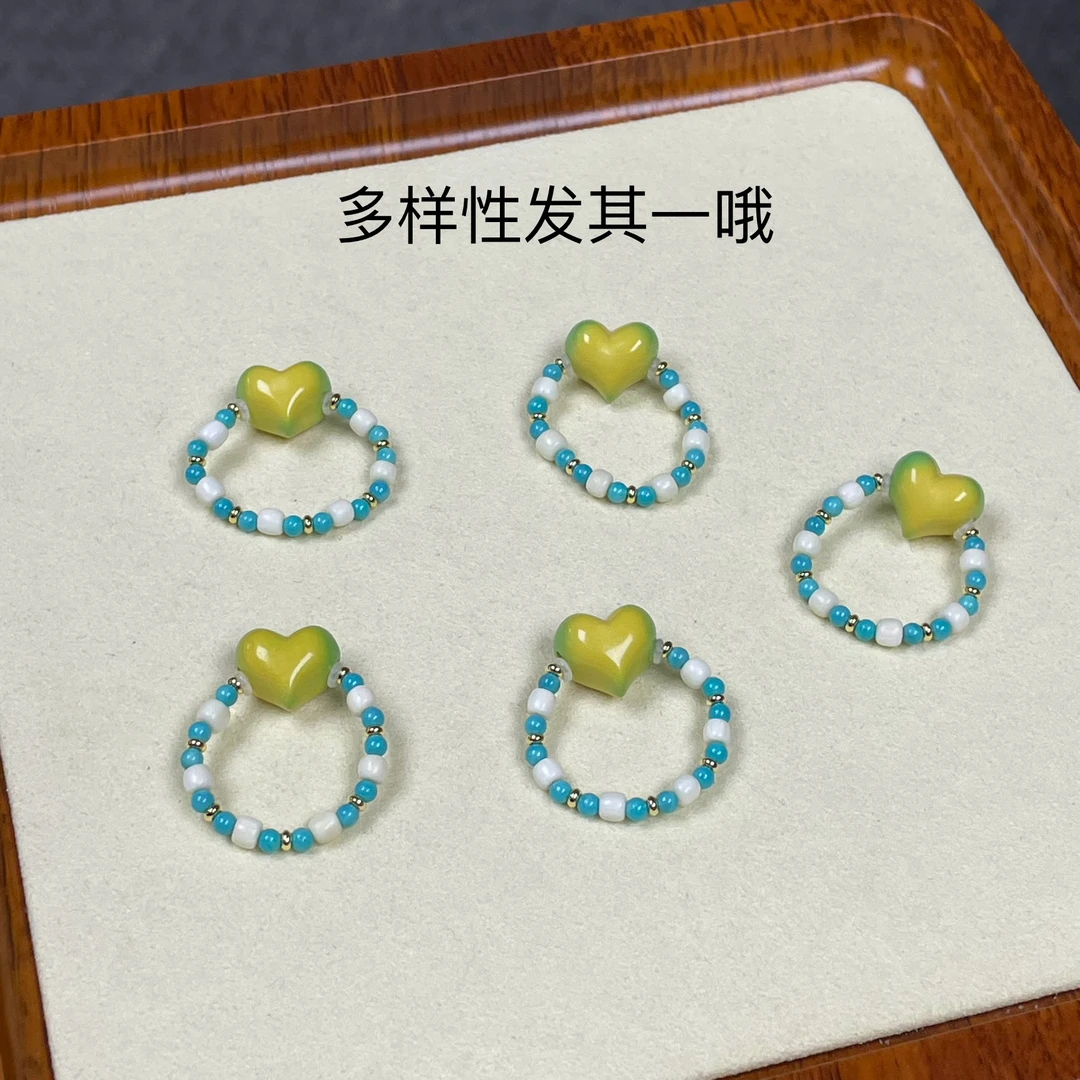 •天然猛犸牙菱锰矿爱心百搭戒指B164多样性发其一哦