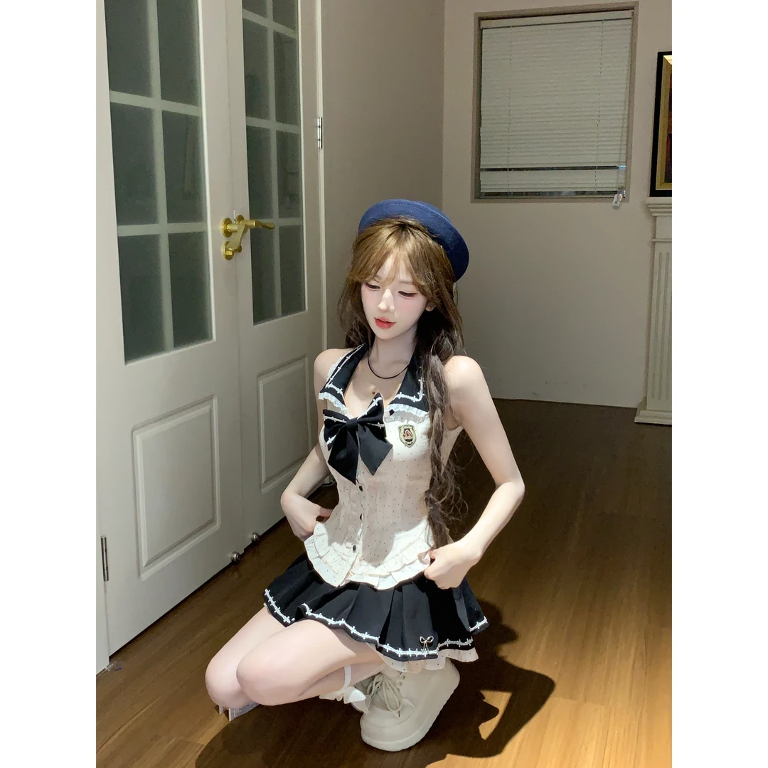 瑞茜·威瑟斯 idol爱豆 夏季学院风原创小众设计上衣短裙 R9197-1D