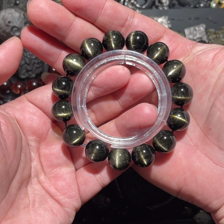 黑曜岩手串未镶嵌努***斗