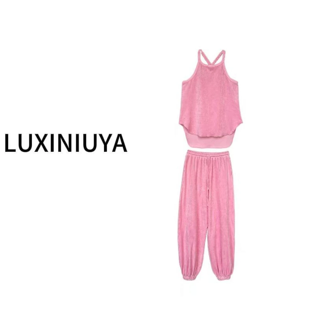 【LUXINIUYA】毛巾绣 气质时尚休闲百搭早秋背心 裤子#CX1431