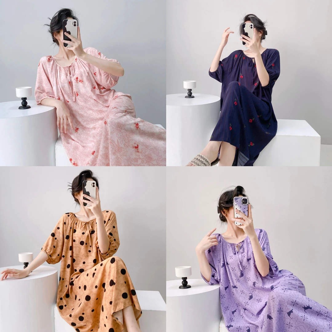 假日长款睡裙【精梳棉绸】夏日宽松凉快家居睡裙可外穿1737