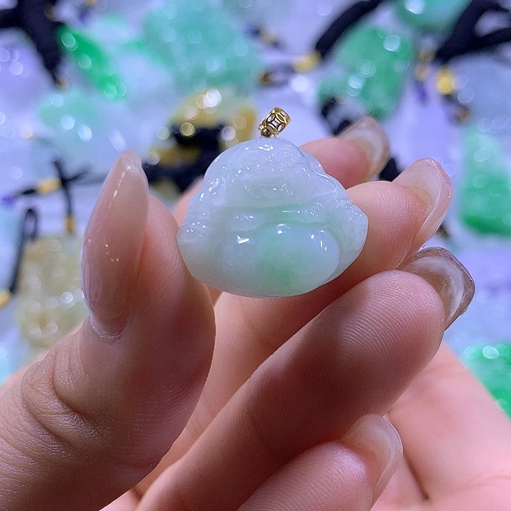 翡翠18K金镶嵌颈饰天然翡翠A货吊坠