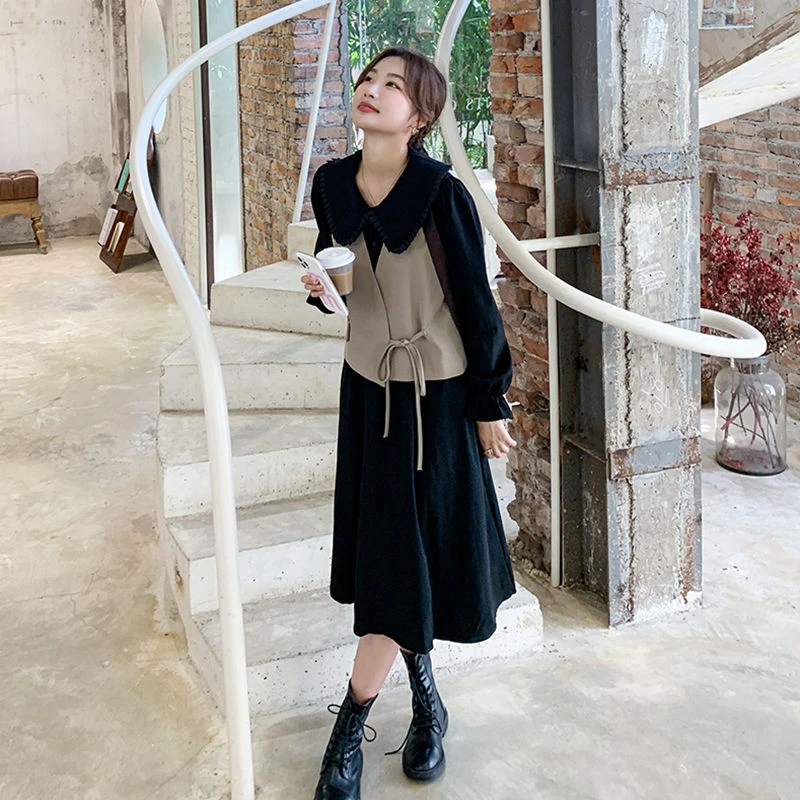 法式复古连衣裙马甲套装2025春秋新款韩版宽松气质时髦洋气两件套