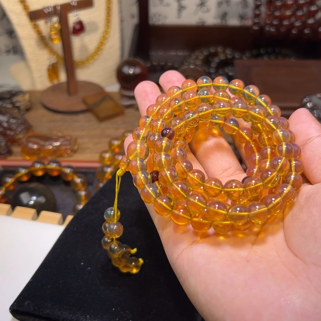琥珀未镶嵌颈饰8.5mm亮金棕108