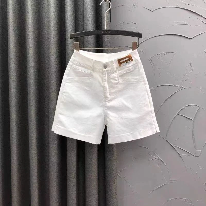 白色牛仔短裤女2025夏季新款时尚高腰百搭薄款显瘦贴标A字热裤潮