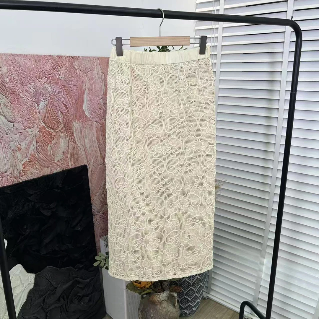 休闲百搭「双层气质松紧腰」直筒半身裙E5875