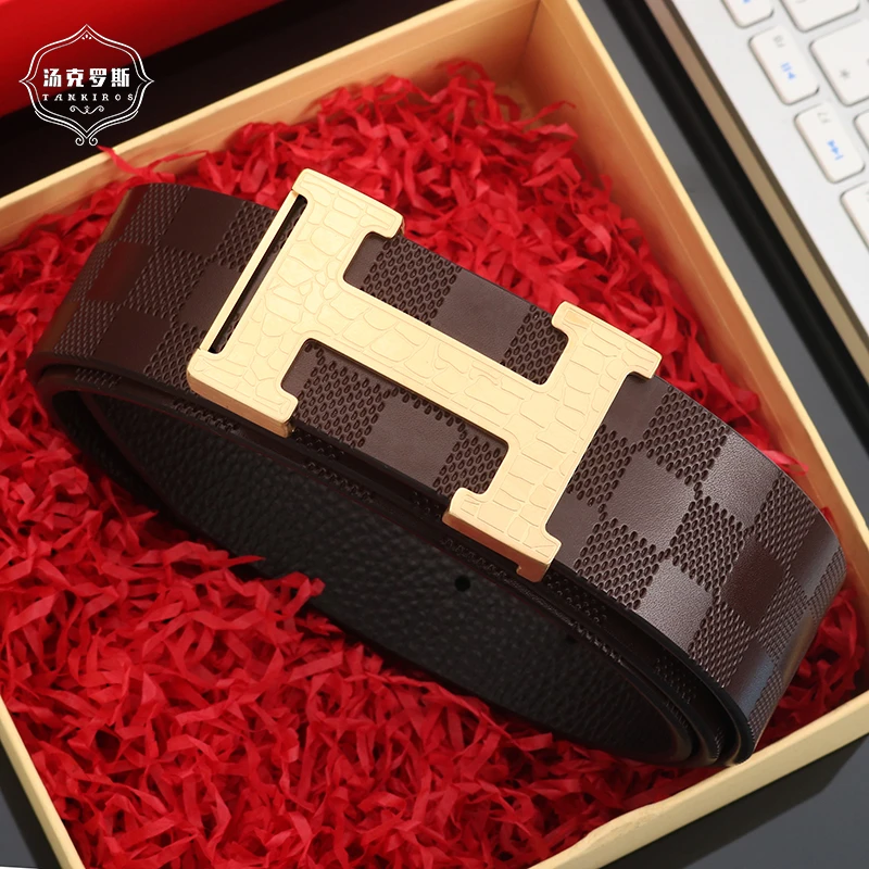 TANKIROS/汤克罗斯正品男士真皮皮带3.8cm内穿式平滑扣时尚腰带