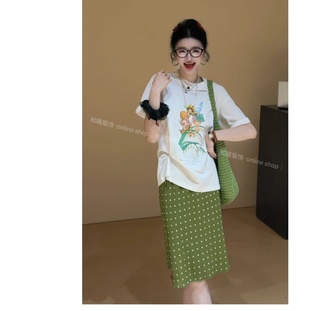夏季小众美式花仙子印花百搭宽松学院风短袖T恤107