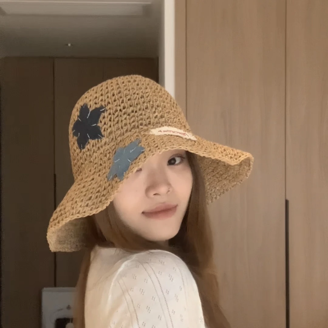 夏季手工编织草帽牛仔五角星帽子