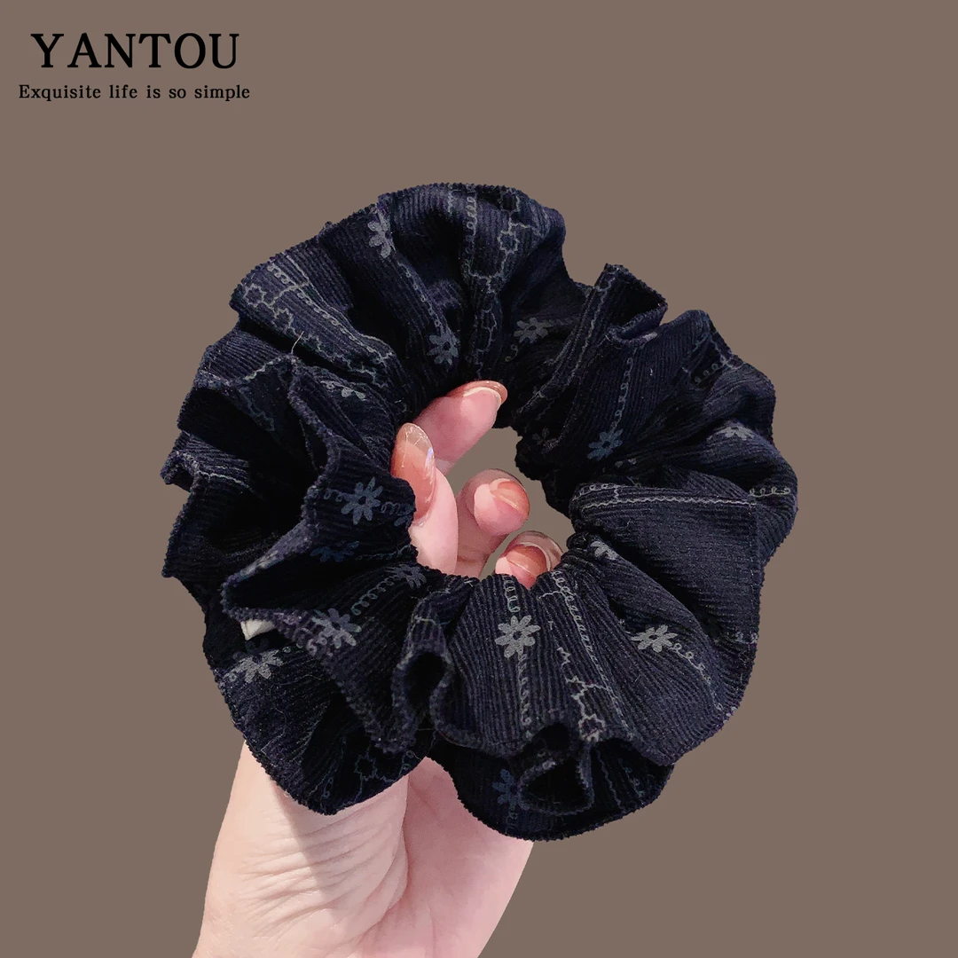 韩国百搭高档双层小蛮腰印花肥肠圈丸子头花扎马尾立体盘发圈皮筋