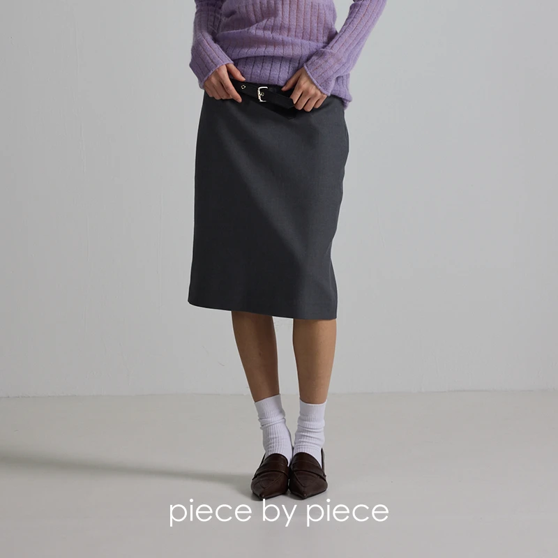 piecebypiece夏季2025新款简约通勤时尚半身裙修身显瘦灰西装裙子