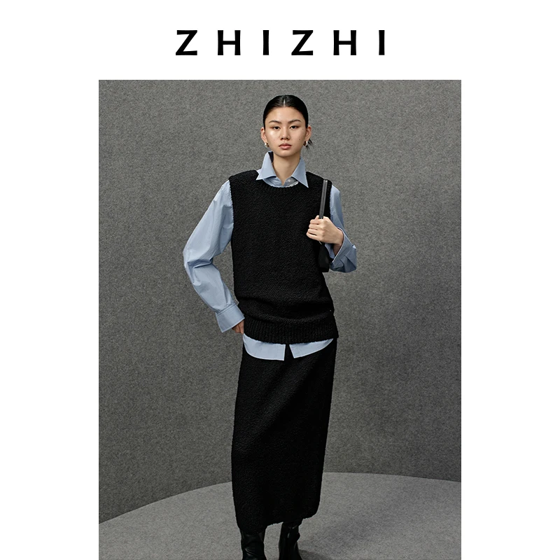致知 竹香 豆豆纱毛织马甲轻盈凹凸纹理25年冬季新款ZZ2EWKDN005
