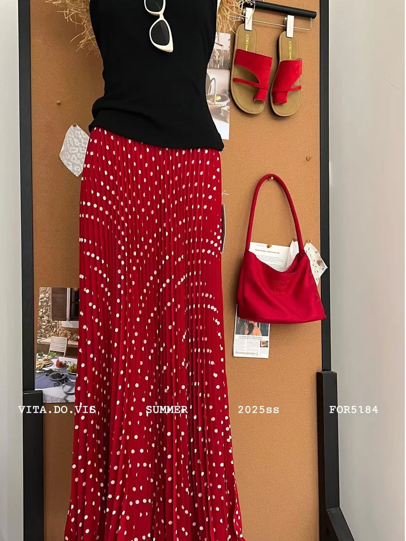 杨杨 夏款压褶波点半裙5184