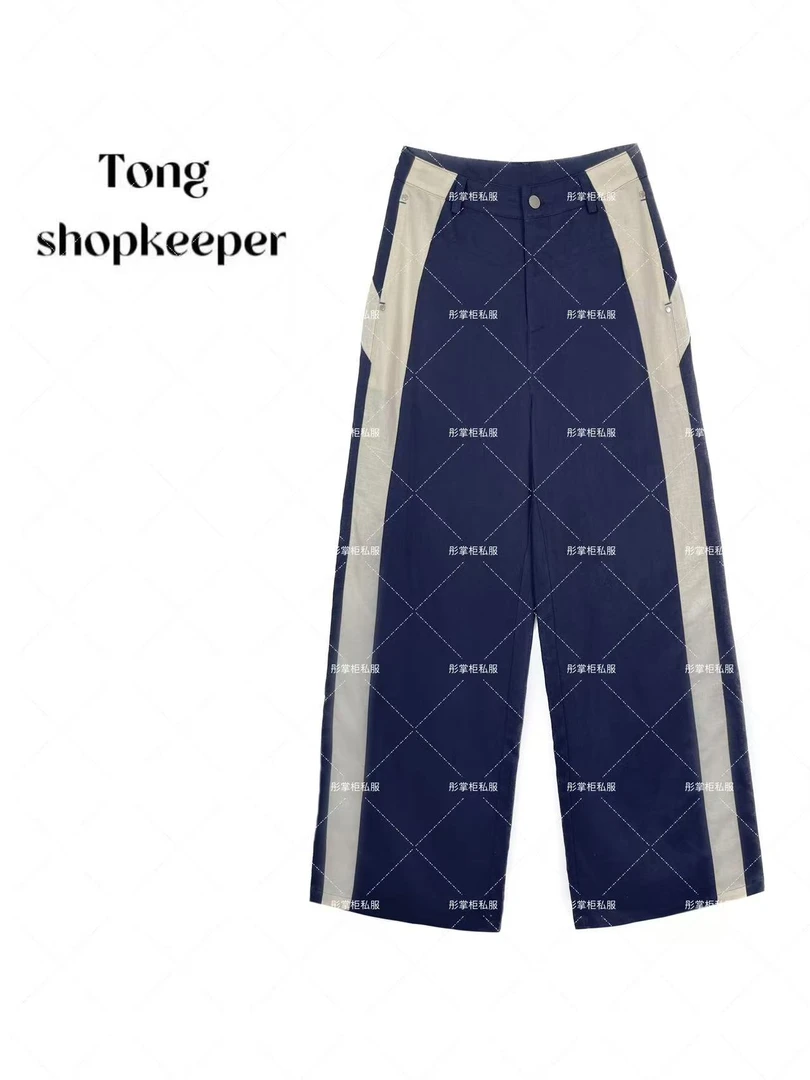 QJ/彤掌柜1682168 夏2025欧式天.丝亚麻裤撞色拼接裁剪显瘦休闲裤