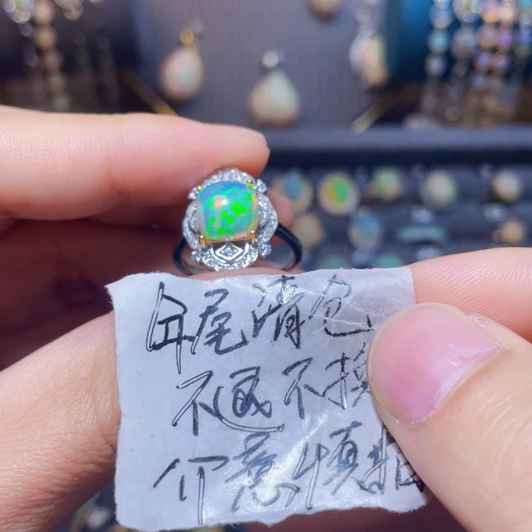 欧泊戒指）银S925镶嵌不**心