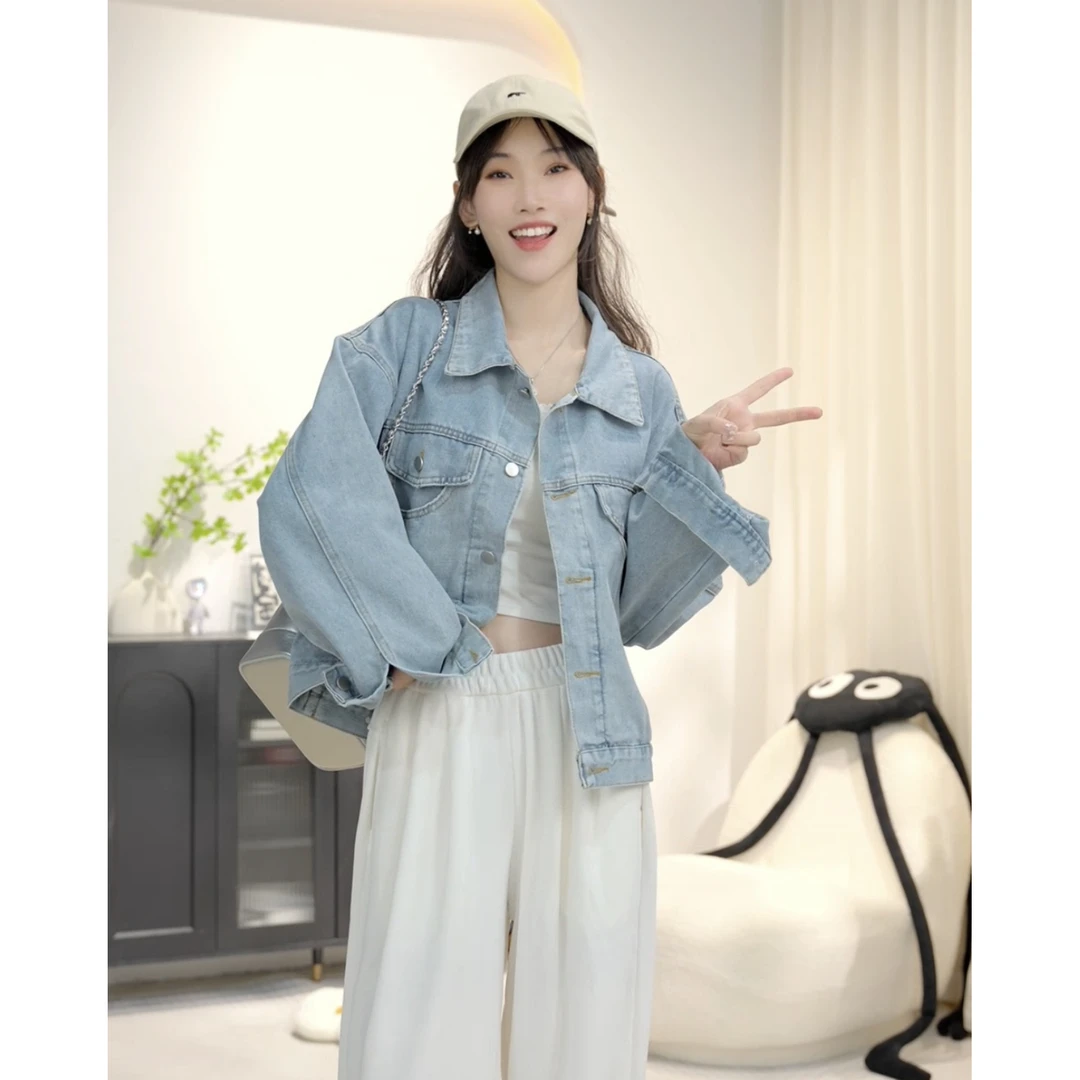 2025新款复古水洗翻领牛仔外套女秋冬时尚百搭短款小个子上衣