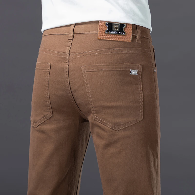 香港高端2025秋季新款韩版深咖色修身小脚弹力百搭九分牛仔裤男款