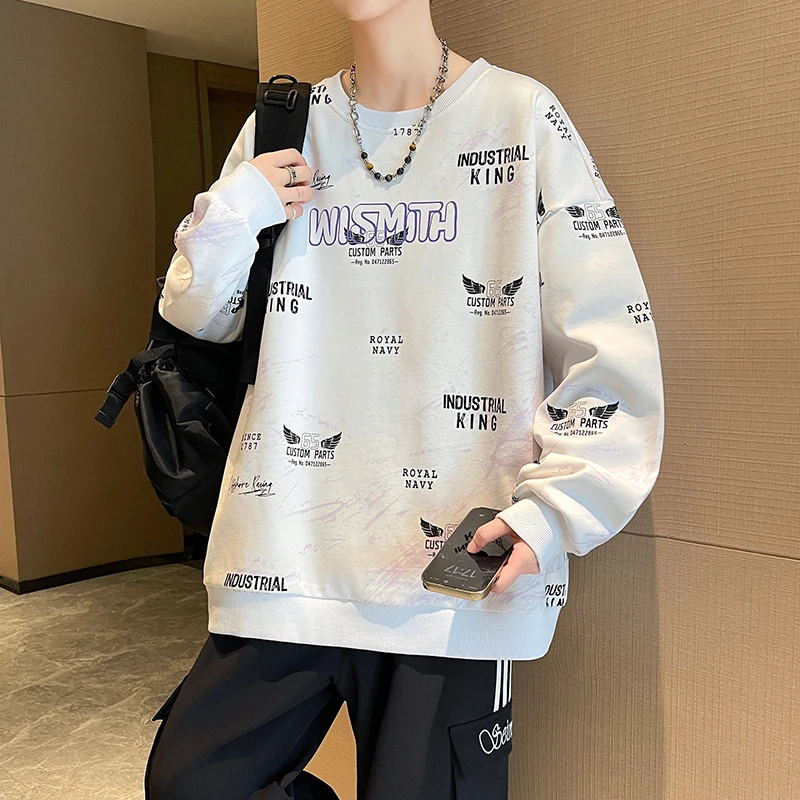 稻草人春秋季新款男士卫衣休闲时尚百搭青年帅气套头圆领长袖T恤