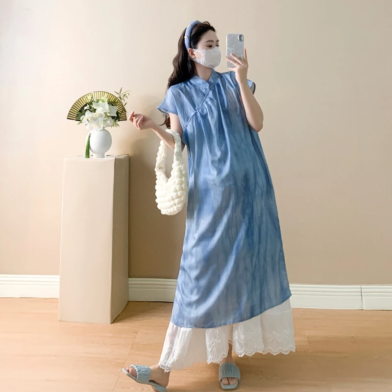 孕妇裙子连衣裙夏高级感宽松旗袍新中式两件套可穿小个子长裙夏季