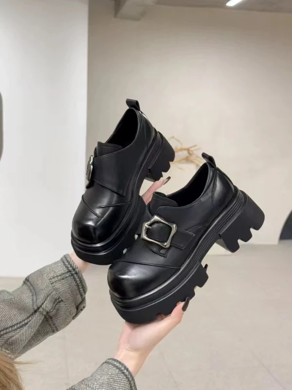 厚款乐福鞋春季透气时尚女鞋松糕底休闲单鞋粗跟低跟