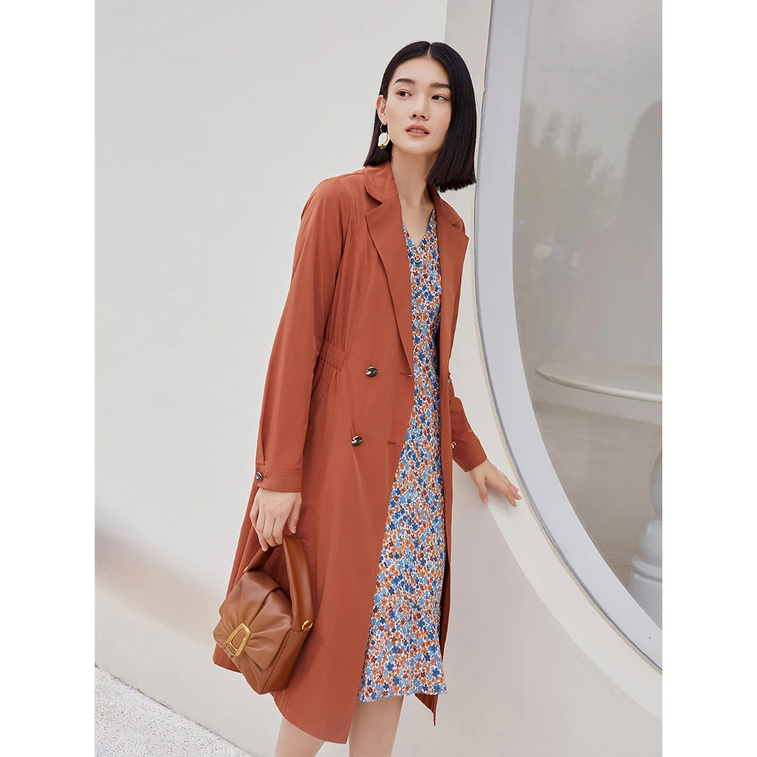 dunnu西装翻领松紧宽松腰风衣DR3F2118