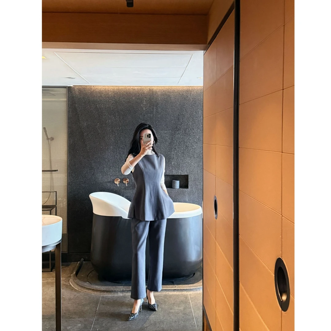 MEIYINA定制 气质优雅醋酸极简烟管管九分西装裤