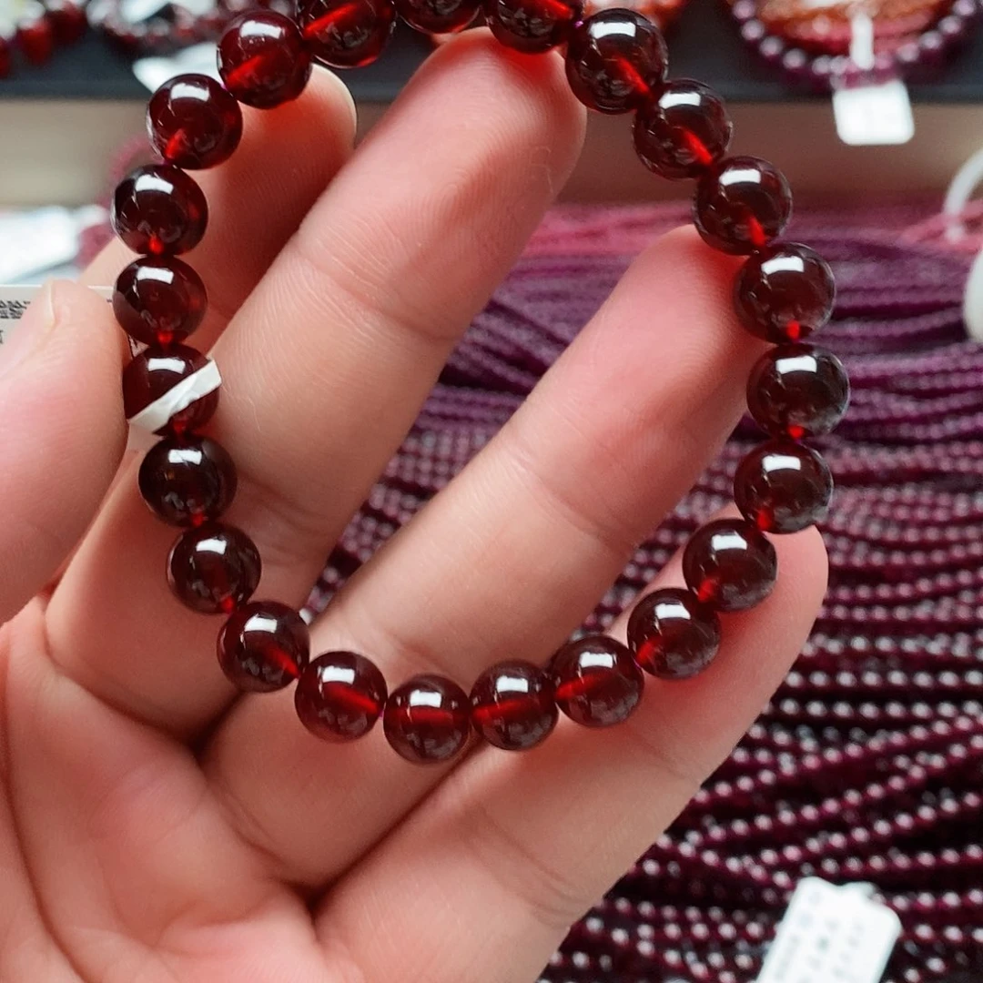 手链未镶嵌石榴石8.5mm毕业级橙红血泊红
