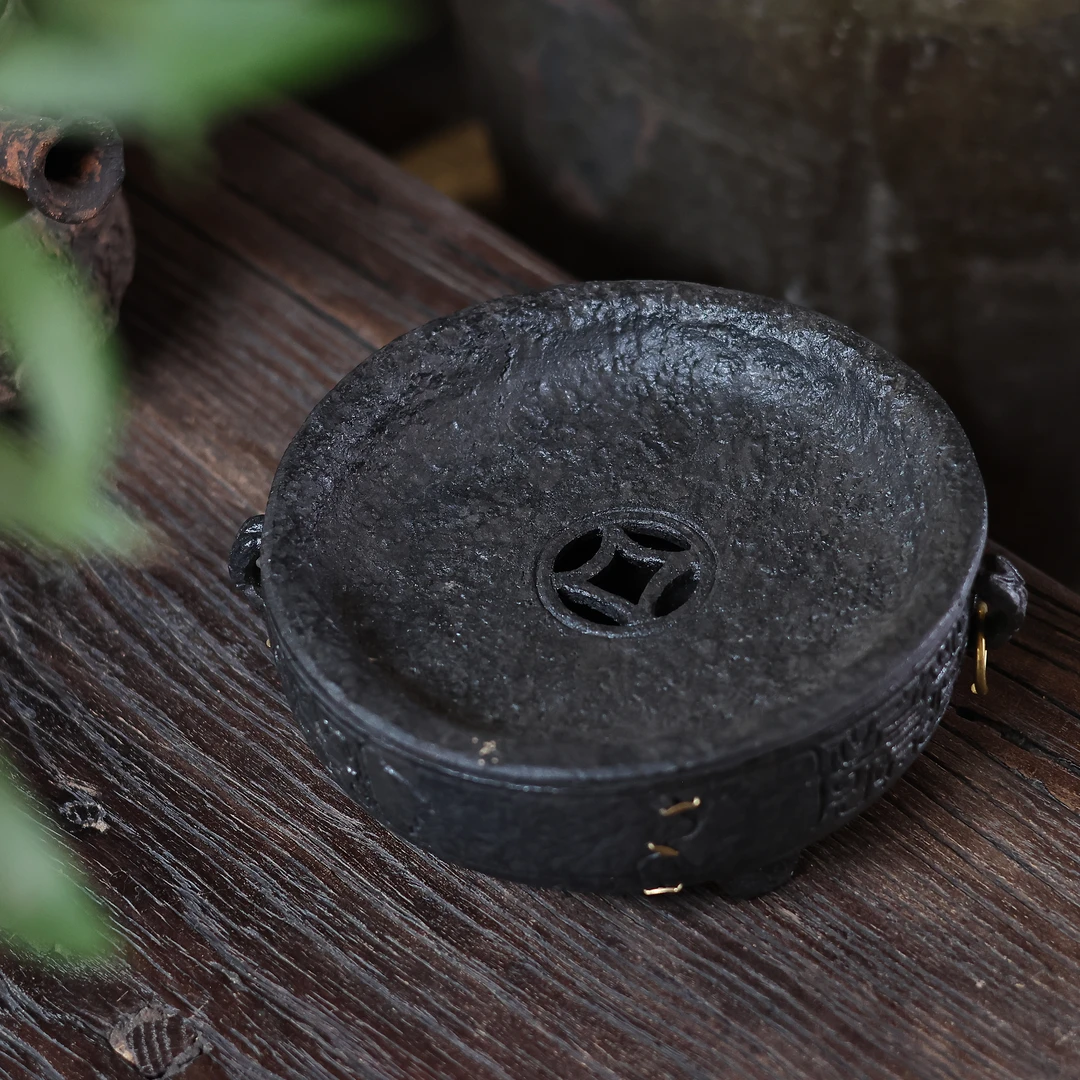 【柿间浅憩】全手工*重工铜钱雕刻壶承*茶道（直径15，高6.5）