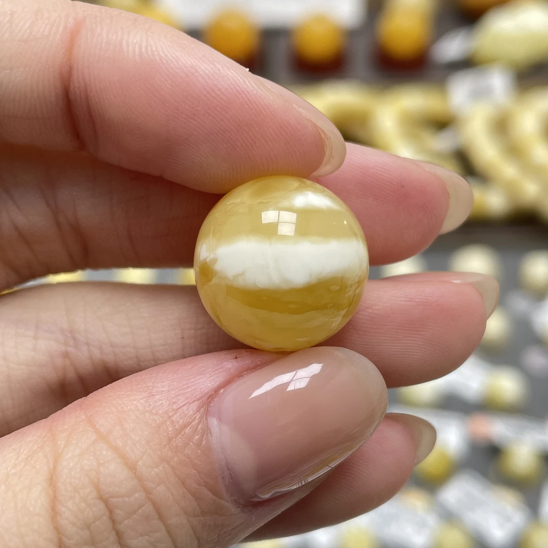 段掌柜臻选｜天然原矿蜜蜡金瓷白妖花圆珠16.3mm