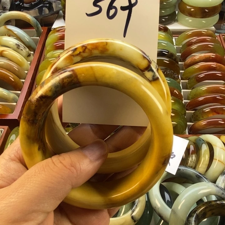 蛇纹石玉未镶嵌手镯一对60无售后（瑕）