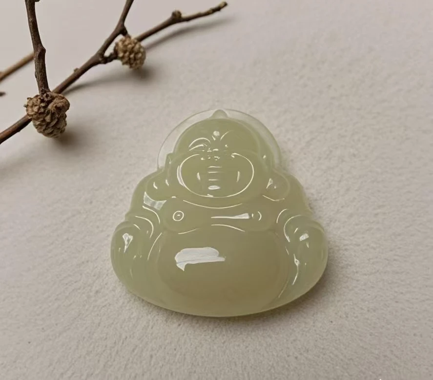 S033天然玉石青黄口小佛公配縄子帯礼盒收藏品