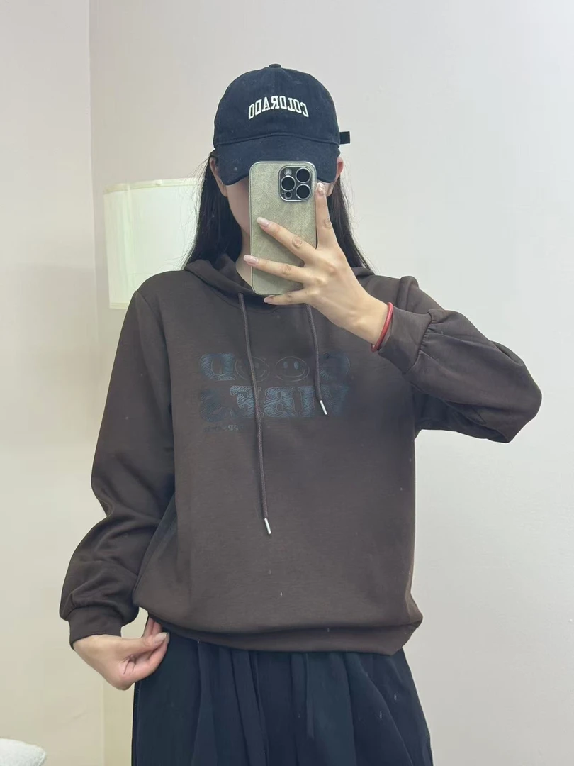 10134新款女装时尚休闲欧版纯色百搭显瘦连帽宽松卫衣