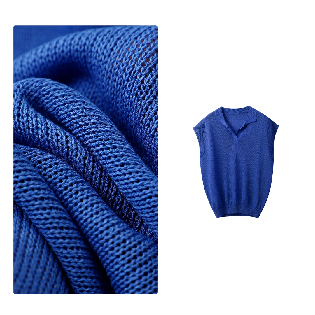 B 门店34&9！孔雀蓝Polo衫」珍珠麻感/坎肩显瘦针织短袖上衣 T4582