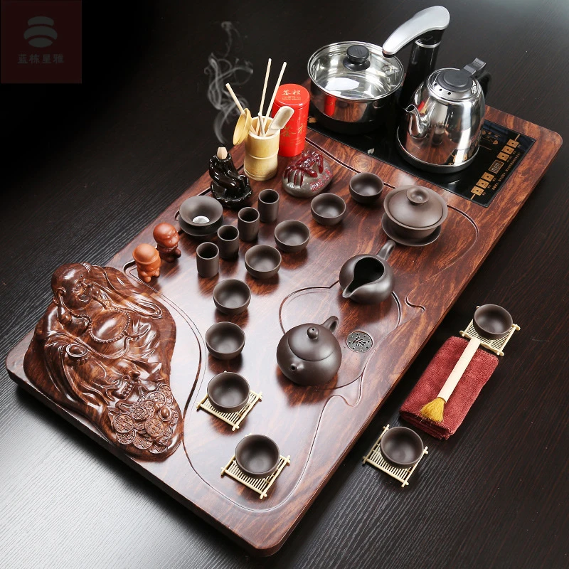 整套仿生木茶盘茶具套装商务办公家用客厅电器紫砂功夫茶具套装