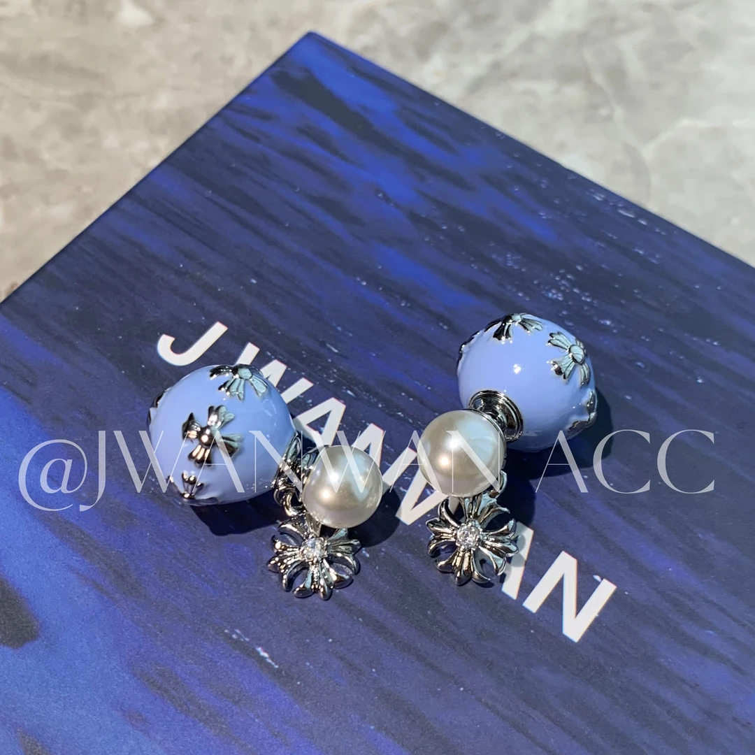 铜合金锆石耳饰 克罗星球.前后两戴十字蓝色球体耳环01ED4054SM