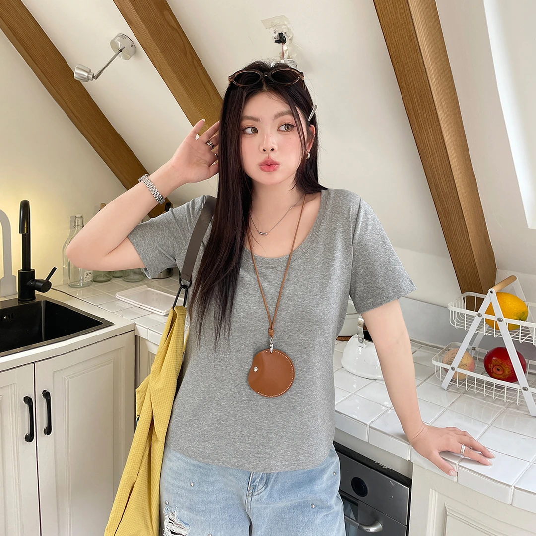 【现现专场】夏季新款正肩漂亮t恤大码胖mm显瘦圆领美式短袖上衣