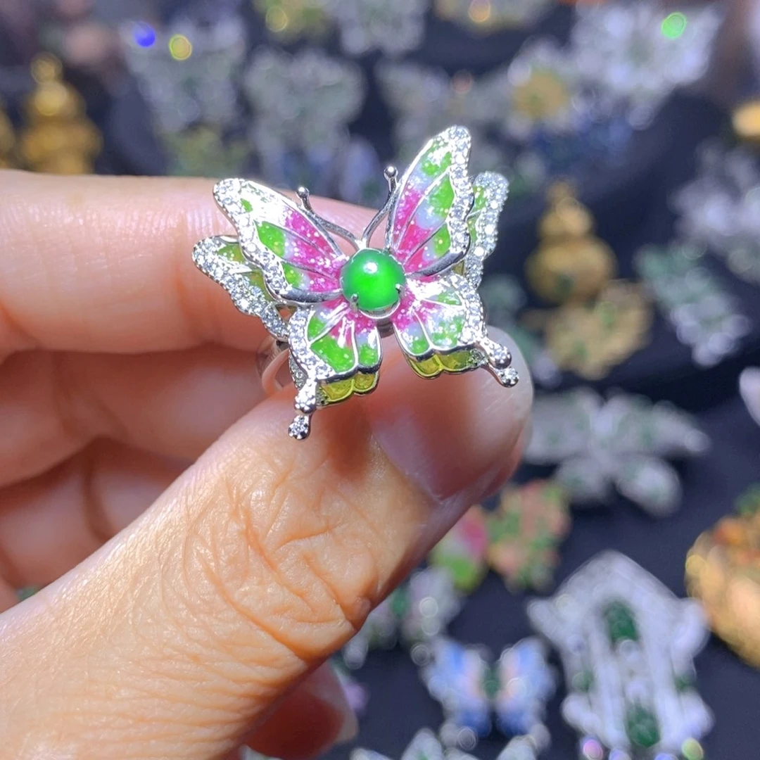 翡翠银S925镶嵌吊坠(不含链)天然