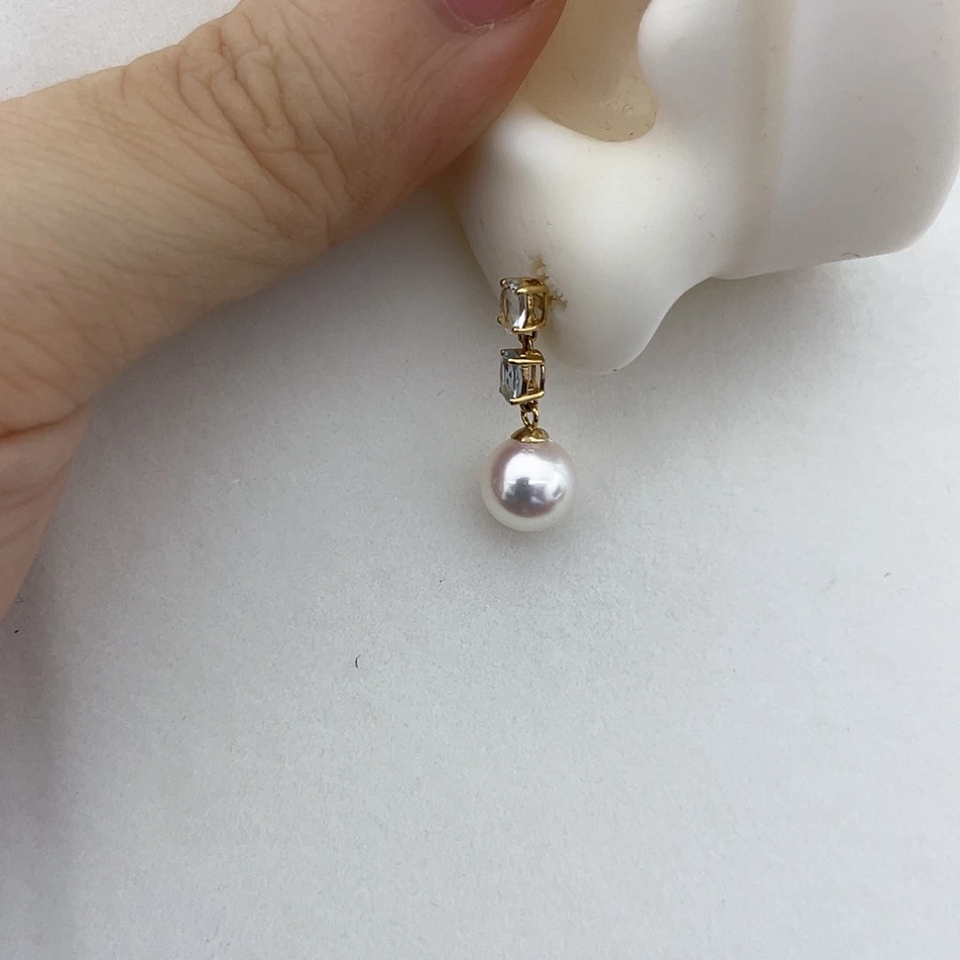 海水珍珠耳饰18K金镶嵌7.5-8耳坠