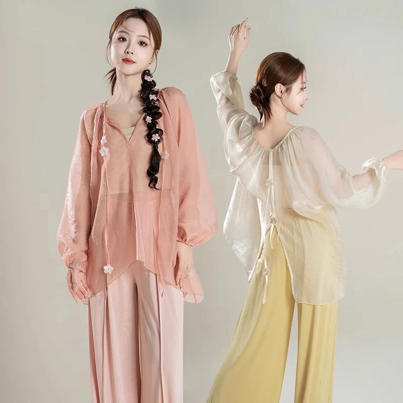 古典舞蹈服飘逸身韵纱衣中国舞练功服现代舞宽松训练服夏季上衣女