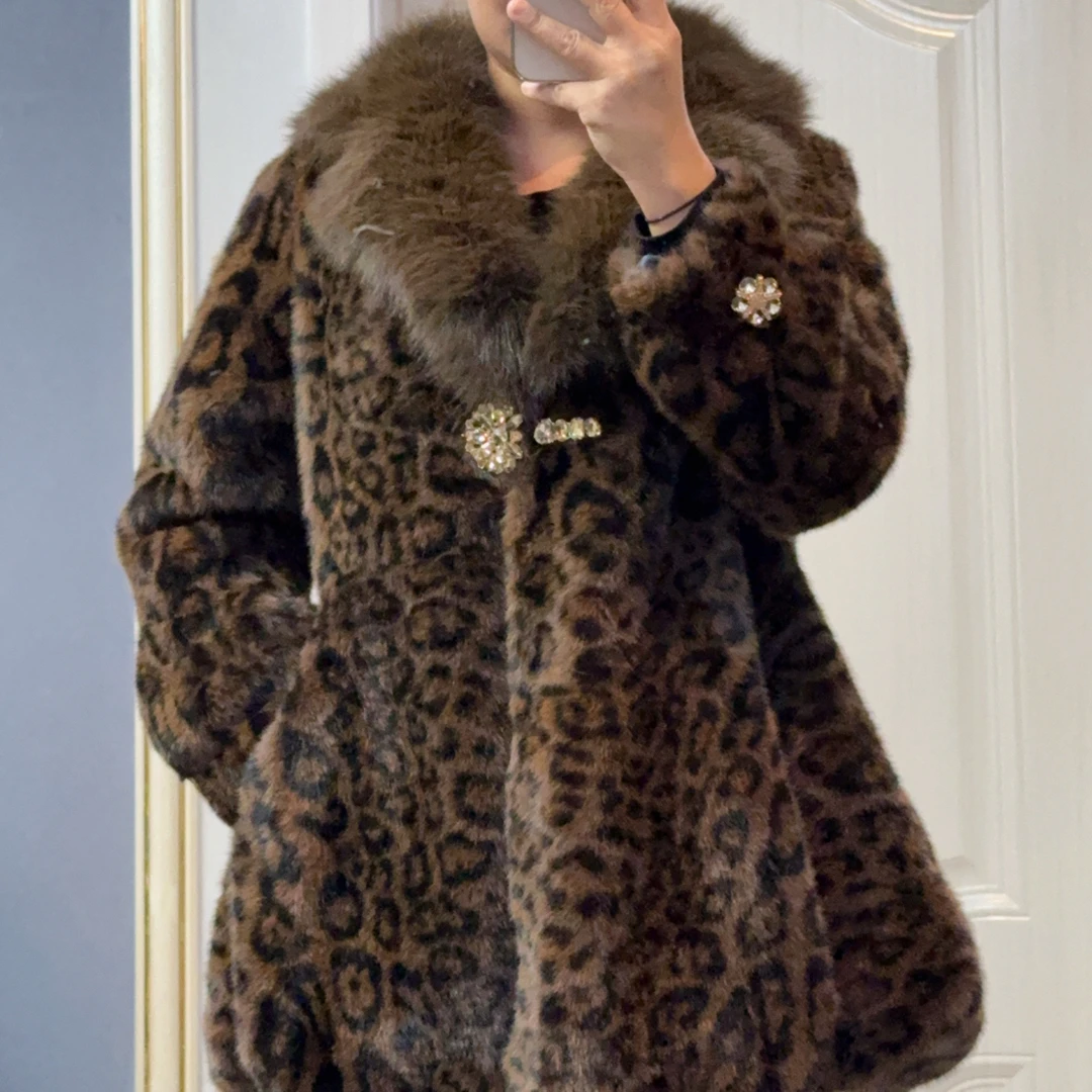 【FAREES-】 豹纹时尚毛毛外套