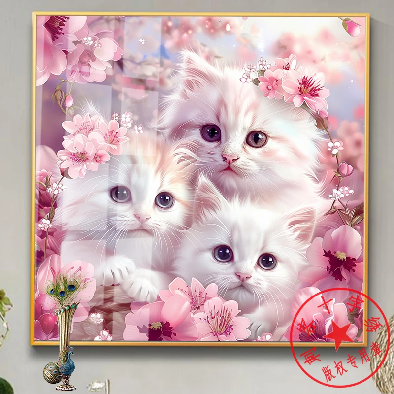 新款卡通可爱猫咪满钻全贴魔方圆钻石画卧室客厅儿童房DIY手工